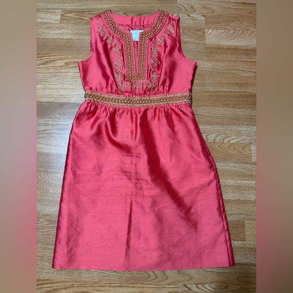 Kate Spade Embellished Silk Blend Dress coral 6 - Picture 1 of 12